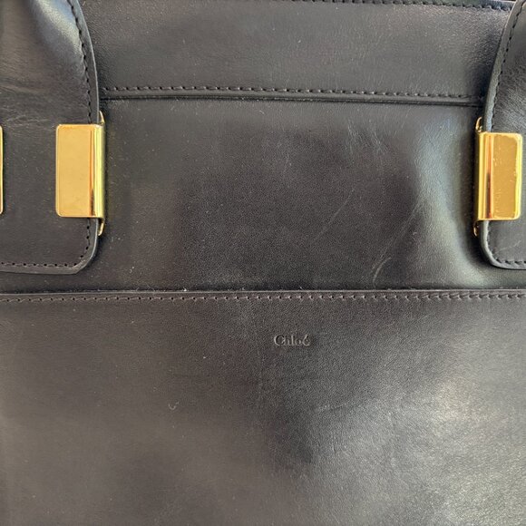 CHLOE  Calfskin Medium Alice Satchel Husky White and Black - Picture 13 of 15